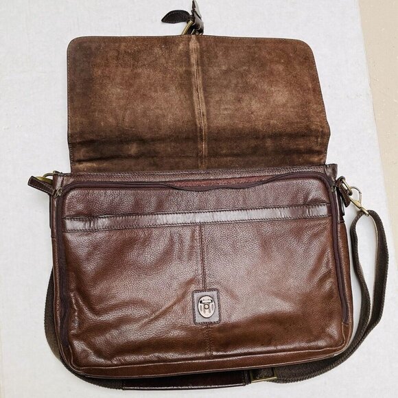 Scully  Leather Messenger Bag Crossbody Briefcase Brown Work Career Travel - Picture 11 of 15